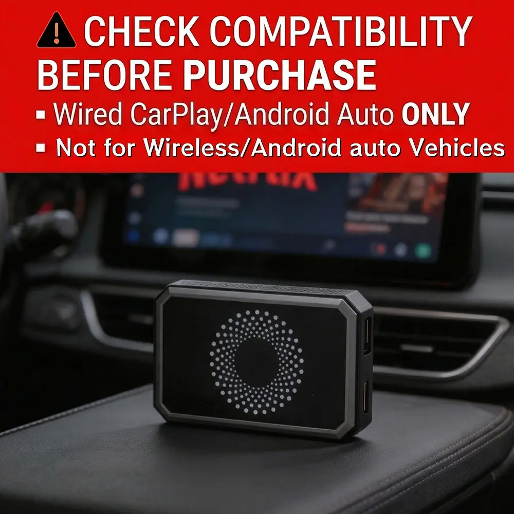 【CHECK COMPATIBILITY】LAMTTO 2026 Wired CarPlay to Wireless Adapter - Built-in Android System for Netflix/YouTube/TikTok - ONLY for Wired CarPlay/AA Vehicles - NOT for Wireless CarPlay Cars