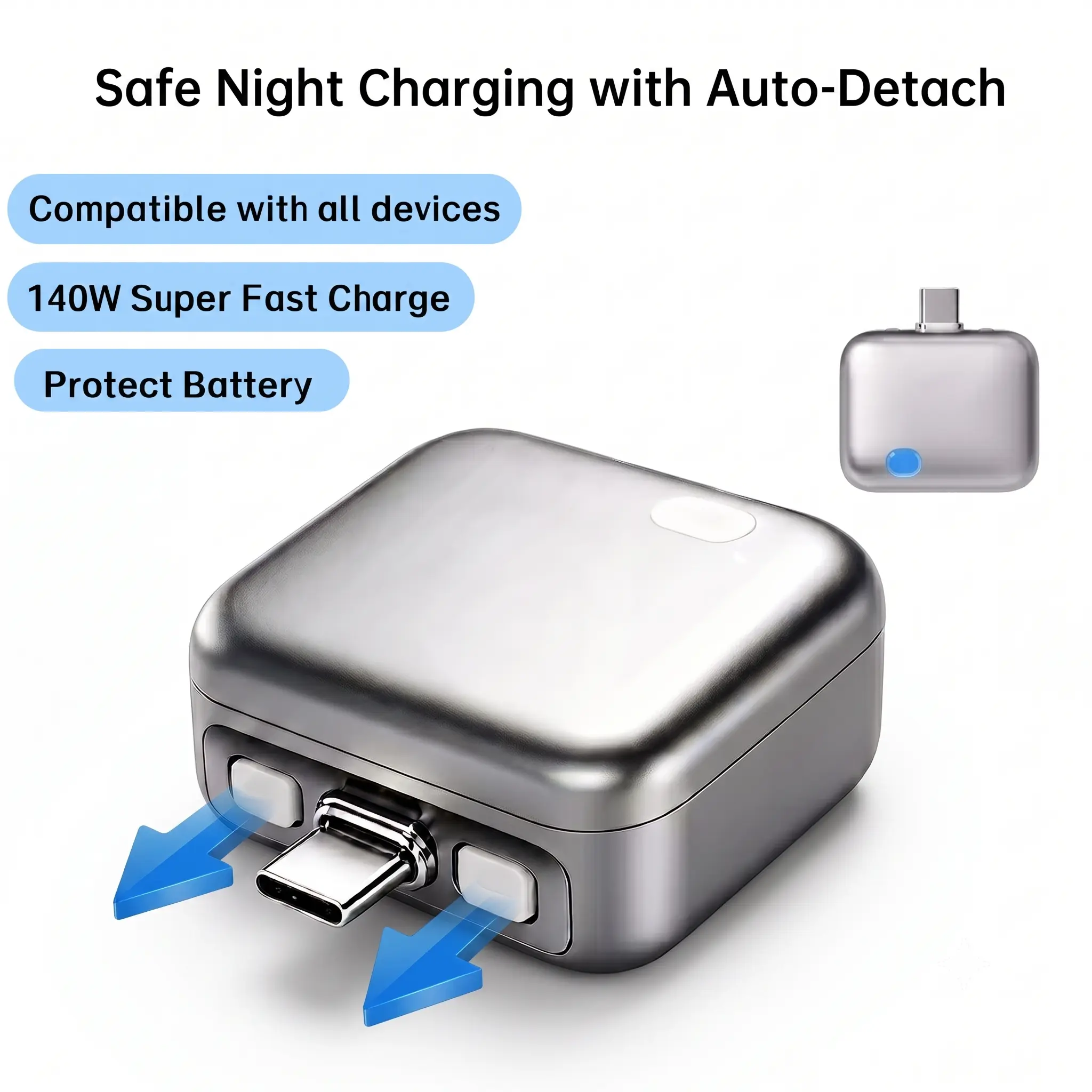 140W Type-C Physical-Disconnect Battery Guard - Auto & Self-Eject Charger, Smart Auto-Stop Charging Accessory for Mobile Smartphones, Laptops, Tablets, Anti-Overcharge Tech for Safe Overnight Use, Gift for Chargeable Devices