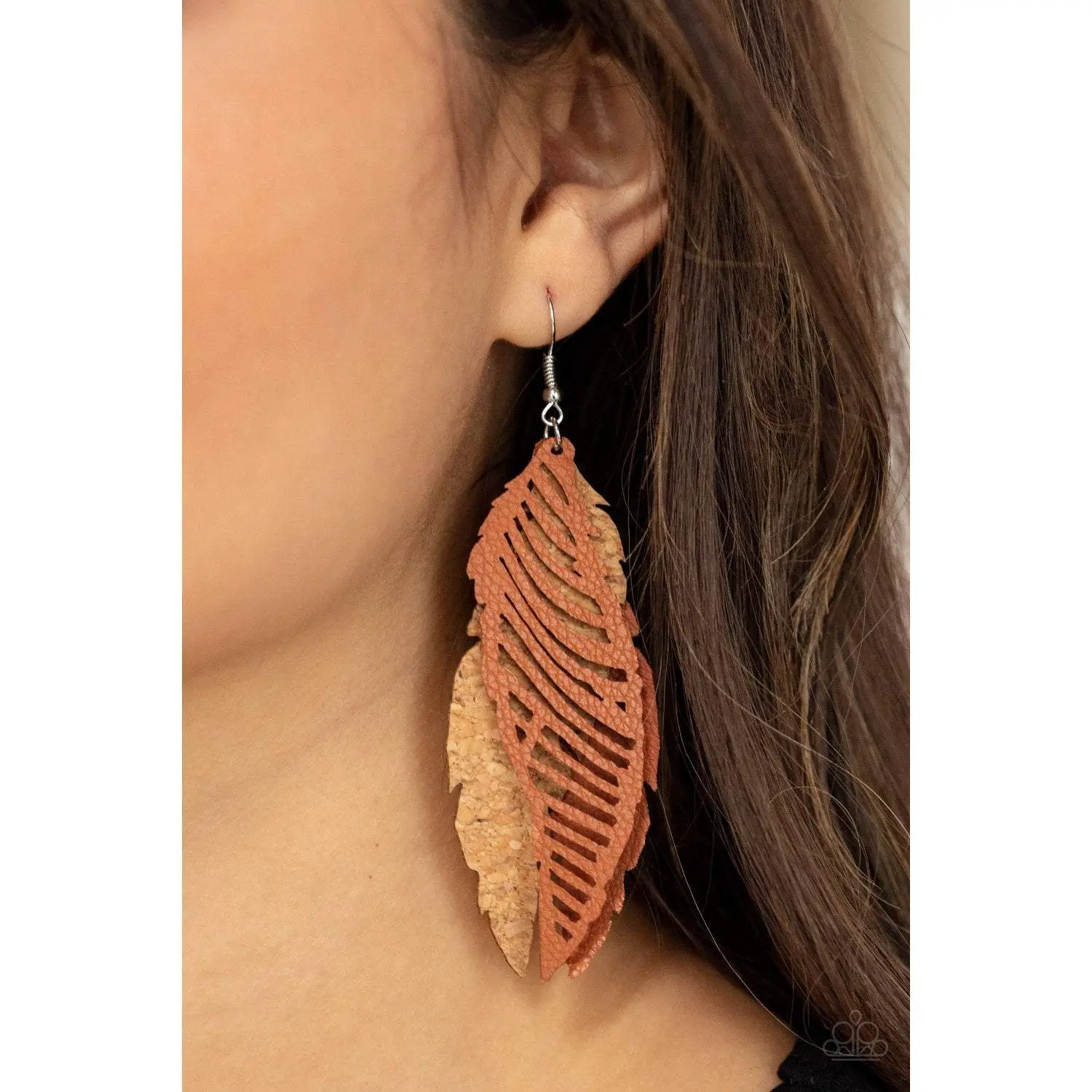 WINGING Off The Hook - Brown Leather Feather Earrings - Paparazzi Accessories