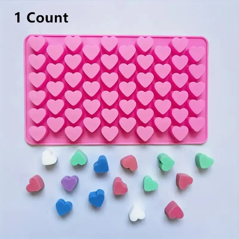55-Cavity Heart Silicone Mold for Wax Melting, Includes Dropper, Ideal for Chocolate, Soap, Jelly, DIY Craft Supplies
