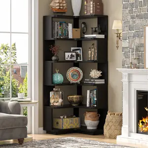 Unikito 5-Tier Corner Book Shelf, Freestanding L-Shaped Bookcase with Baffle, Sturdy Display Shelf Stand Furniture for Home Office,Living Room, Bedroom