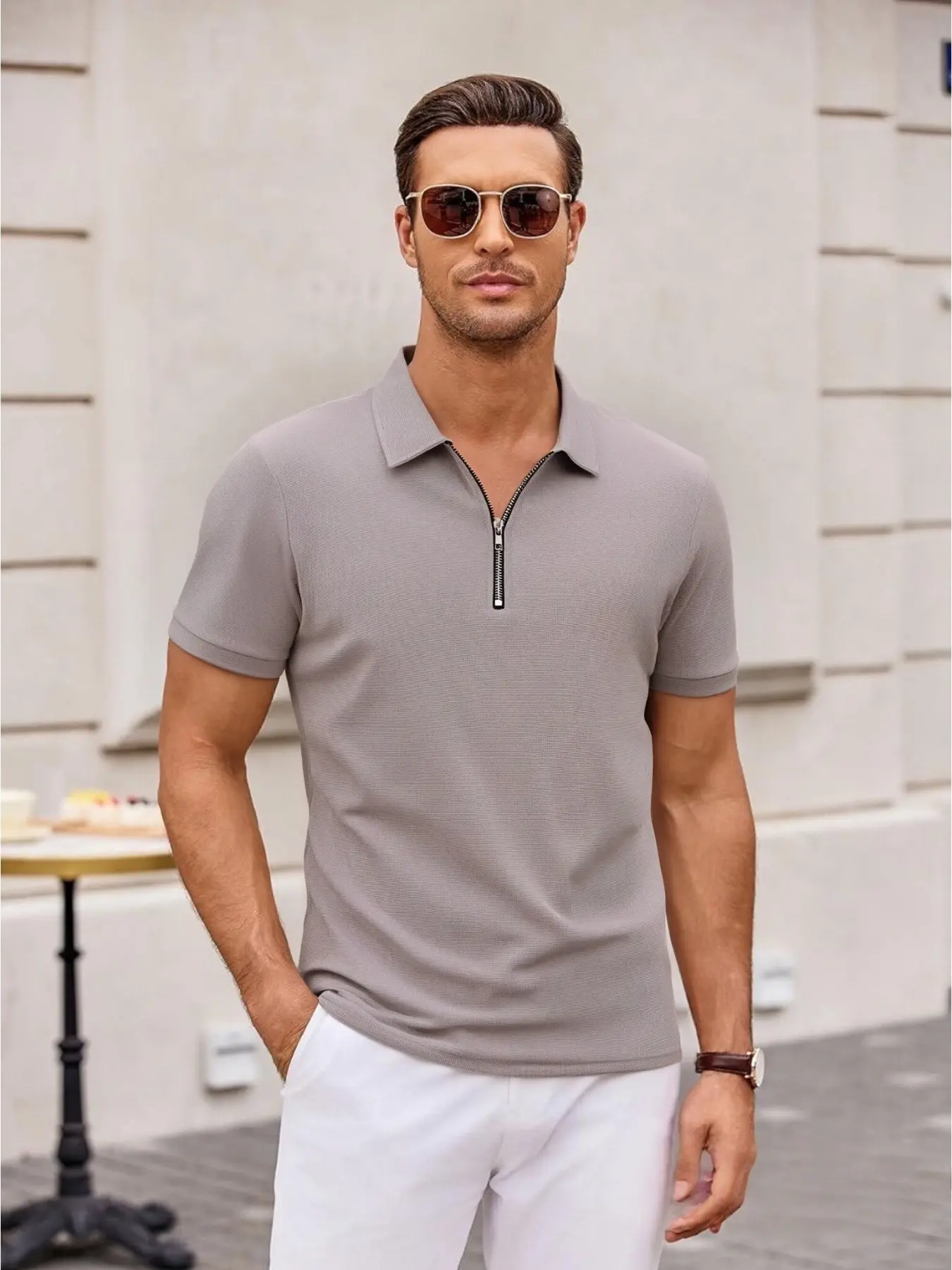 This new style of men's polo shirt is simple, neat, trendy, Top, with a half-zip and lapel design, classic, comfortable and skin-friendly, suitable for daily commuting and casual gatherings