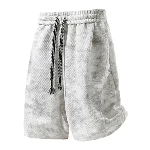Men's Casual Waffle Shorts, Stylish Loose Fit Streetwear Bermudas with Elastic Waist and Drawstring, Breathable Knee-Length Menswear
