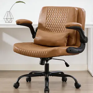 Criss Cross Chair with Flip Backrest, Wide Seat Chair with Flip-Up Arms and Wheels, Ergonomic Adjustable Height Cross Legged Office Chair for Home Office, Study, Vanity