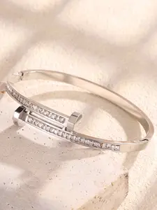 Fashionable Unique Nail Bracelet, Elegant Minimalist Bangle, Micro-Set Zircon, Exclusive Design, Elegant High-Quality Stainless Steel Band, Women's Accessory