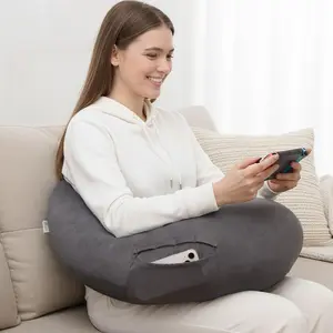Extra Large Ergonomic Gaming & Reading Pillow with Arm & Elbow Support – U-Shaped Lap Pillow for Adults & Kids Crocheting, Knitting, Nursing, or Working in Bed, Washable Suede Cover (Grey)