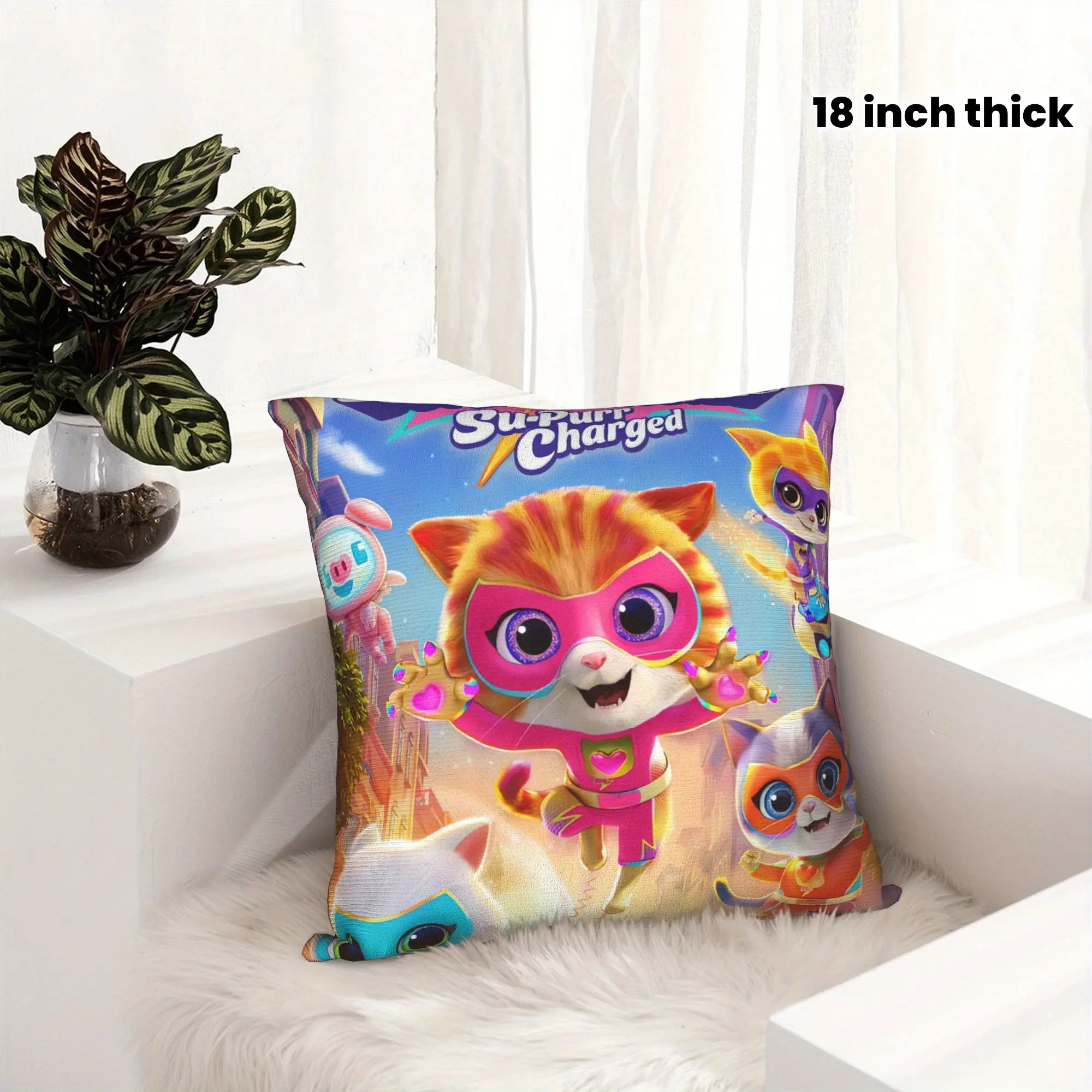 SuperKitties Print Pillowcase - 45*45cm/18*18in Soft Polyester Machine Wash Multi-Use Decor Pillowcase for Bedroom, Office Textiles Bedding Linens