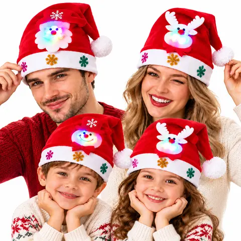 Christmas LED Hat New Year Cute Kids Adults Cap Navidad Children Girl Hat New Year Costume Santa Claus Xmas Winter Gift Decor Accessories Masks Accessory Decoration Ornaments