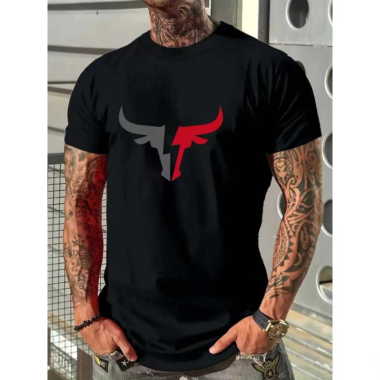 Men's Casual Short-Sleeve Round Neck Cow Printed T-Shirt - Loose Unisex Menswear Casual Streetwear Top, Ideal for Holidays, Gifting, Casual Streetwear Style