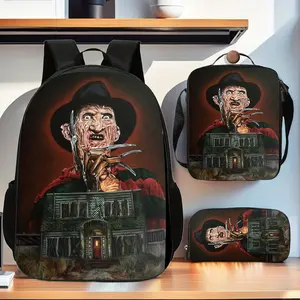[3pcs Backpack Collection] Horror Movie 3pcs Stylish Backpack Collection, Featuring a Spacious Book Bag, a Handbag, And a Pencil Case, Ideal for School And Travel