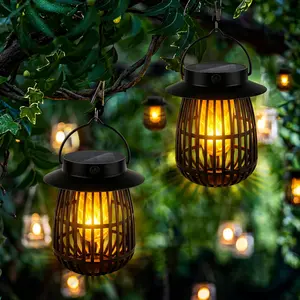 Solar Flame Lantern Outdoor Lights, Flickering Flame Garden Light – Solar & USB Dual Charging, IP65 Waterproof Solar Garden Lights Outdoor for Balcony Patio Yard,#summervibes