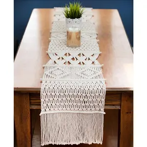 , Boho 86 x 13 inches, Perfect for Bohemian, Boho Wedding Table, Hand Woven Off White Table for Dining Room, Coffee Table or Decorations for Home