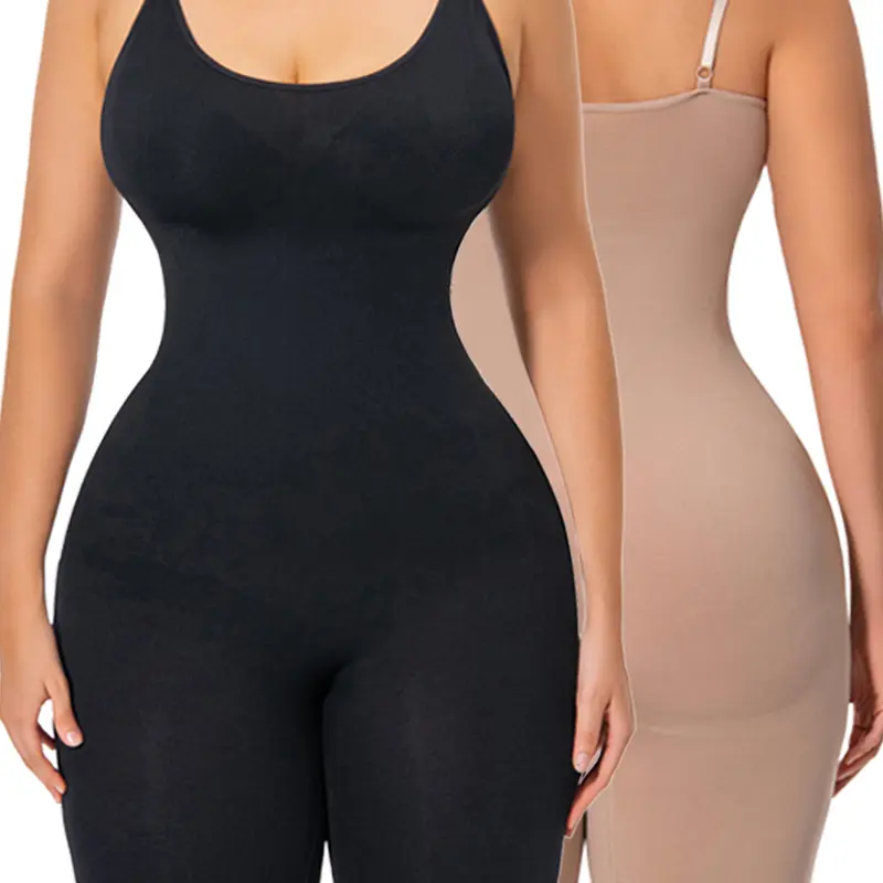 GOLD CARP 2PCS Women Shapewear Bodysuit Tummy Control Seamless Shaping Full Body Shaper Boyshorts-Scoop Neck Cami Easy Slideshaper Tank Top, Thigh Slimmers, Minimalist Womenswear Compression Garment Compression Underwear Basic Fashion Spaghetti Strap soho