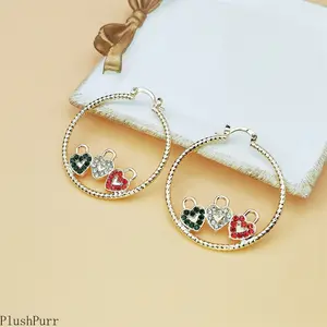 Women's 2026 Colorful Copper-Plated Geometric Hoop & Heart Drop Earrings - Versatile, Minimalist Accessories for Premier League Sports & Outdoor Fan Shop Enthusiasts