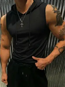 Trendy Men's Hooded Sleeveless Tank Top - Ultra-Soft Slim Fit Gym Shirt for Bodybuilding, Streetwear & Daily Life, Sleeveless Sports Top, Fitness Sport Top, High Performance Activewear, Athletic Fashion Activewear | Lightweight Athletic Vest with Hood