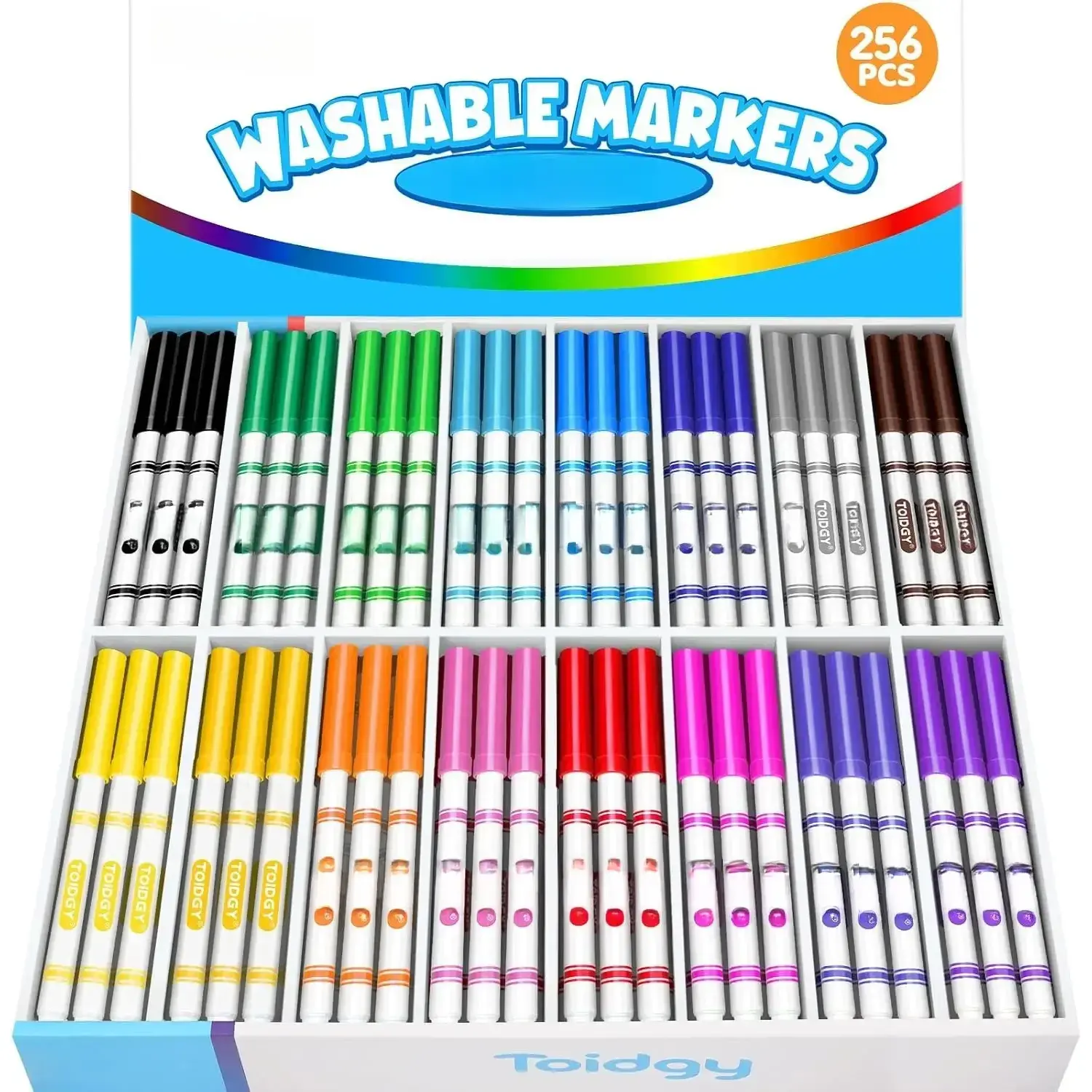 256 PCS Washable Markers for Kids, Colored Markers Bulk for School, Thin Marker Set in 16 Assorting Colors, Fine Line Marker with Conical Tip, Back to School Supplies, Classroom Must Haves