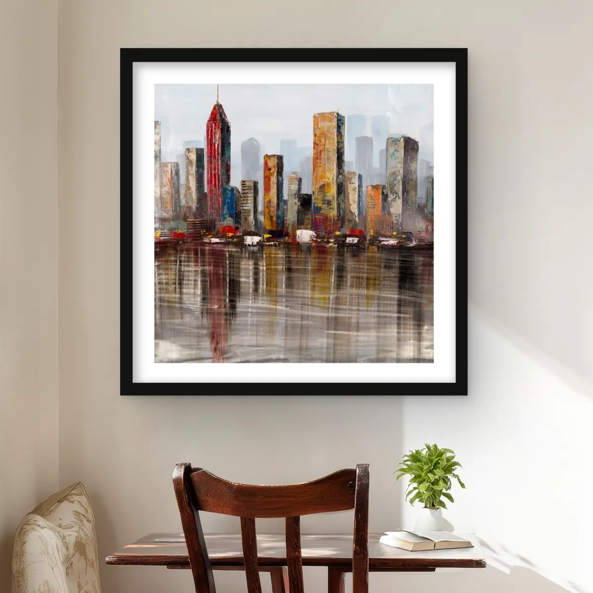 Begin Home Decor C1FM24246SORN6 24x24 in. Rust-Looking Industrial City Framed Matted Print Artwork - Home Decor Wall Decoration for Rooms