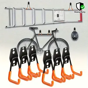 6pcs - Heavy-Duty Garage Wall Hooks - Industrial Steel Wall-Mounted Storage Rack. The Pre-drilled Design Facilitates Installation. The Space-saving Hooks Are Suitable for Tools, Bicycles, Ladders, and Gardening Equipment