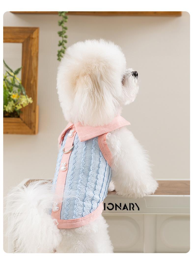 Pet Clothes Dog Cat T-Shirt Polo Shirt sleeveless Cute Costume Breathable Bow With Leash Ring D00039