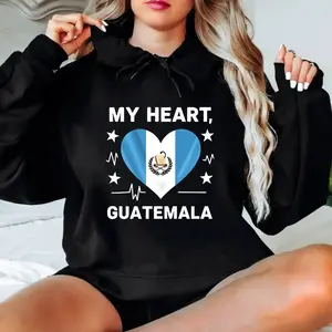 Guatemala Flag Heart Print Hoodie Sweatshirt Casual and Breathable for Cultural Pride and Summer