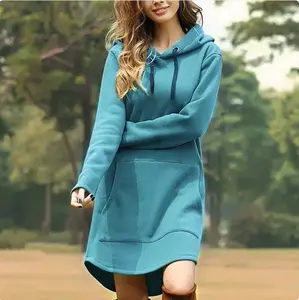 Women's Hooded Sweatshirt Dress with Pockets