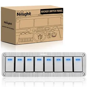 Nilight 8Gang Aluminum 3Pin ON/Off Blue Led Rocker Switch Panel