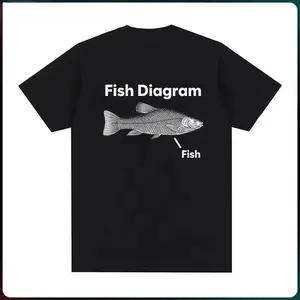 Humorous Fish Diagram Meme Graphic Tee with Short Sleeve Round Neck Print Pullover Casual Streetwear Gift