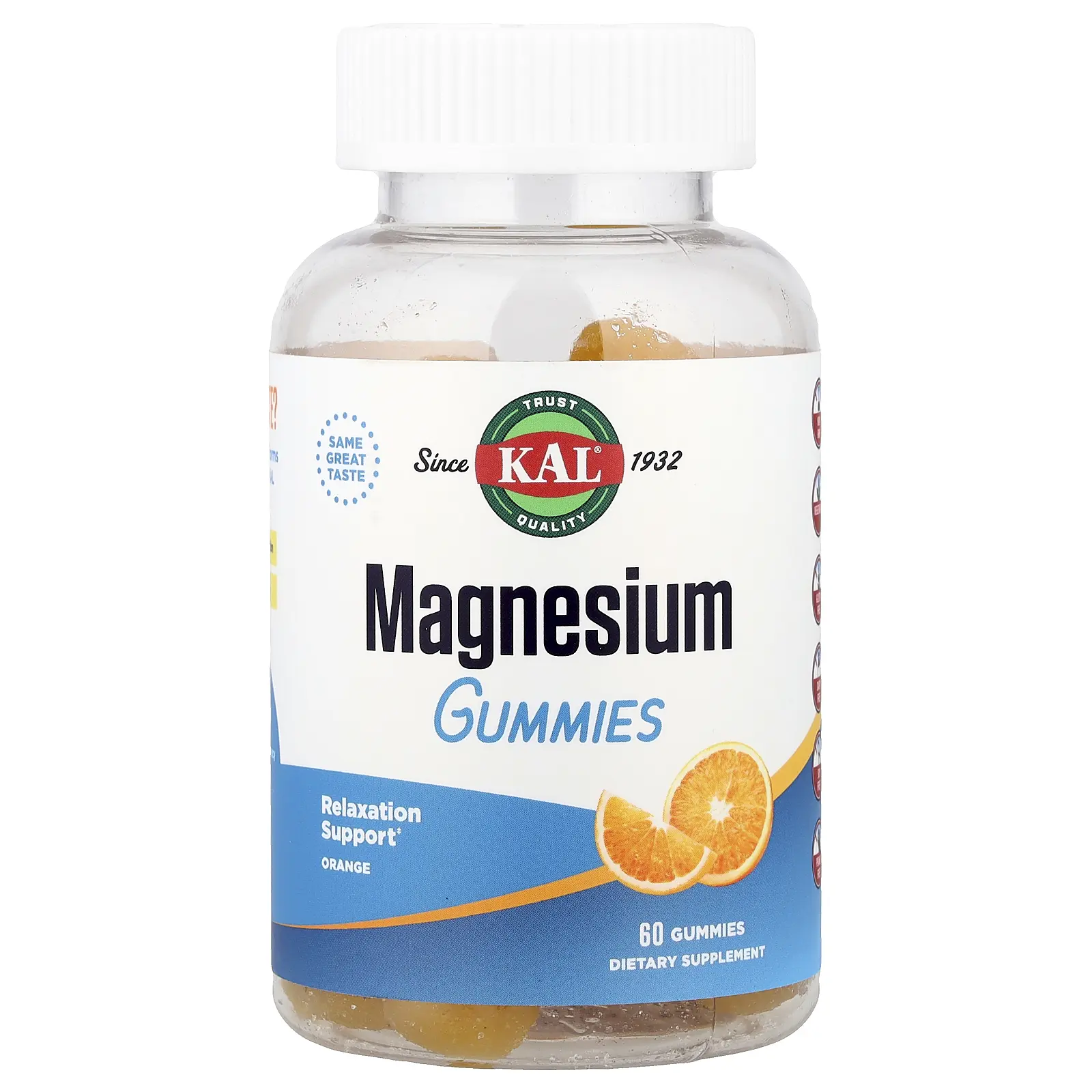 KAL Magnesium Gummies, Orange ,  60 Gummies