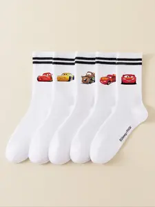 Men's Car Pattern Mid-Calf Socks, Anti-Odor Sweat-Absorbent Casual Sporty Crew Socks, Cute Cartoon Design, Perfect Gift for Students & Adults, Casual Stylish Socks