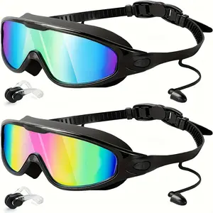 2-Pack Adult Anti-Fog Swimming Goggles, with UV Protection & Leak-Proof Design, Wide Angle Lens, Comfortable and Adjustable Headband, with Earplugs and Nasal Splint, Suitable for Swimming, Water Fitness, Swimming Pool, Clear Vision Lens