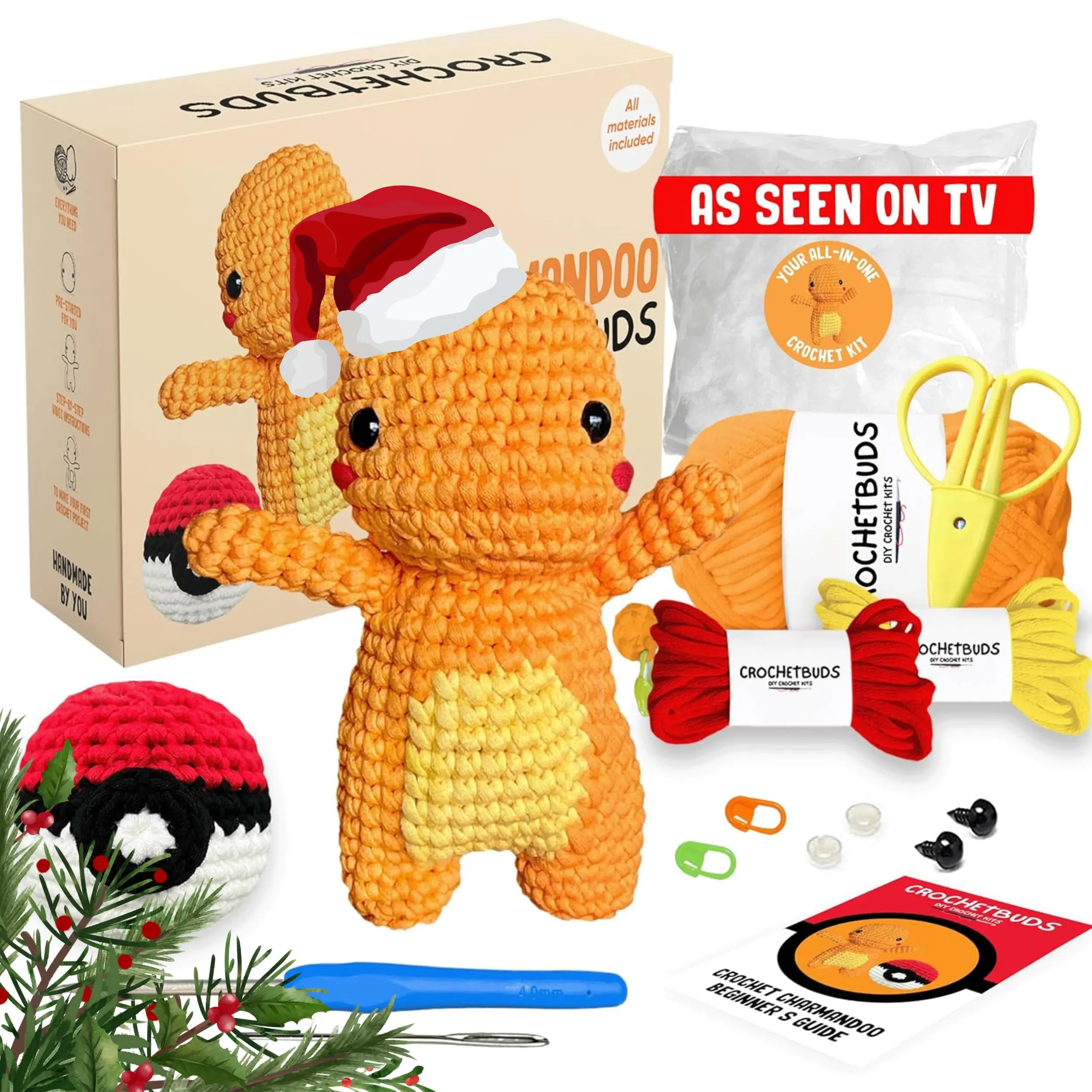 DIY Crochet Kit | Intermediate Level | Great For Couples, Date Night, Teens & Adults | Make Your Own Cute Orange Dinosaur | Includes Yarn, Hook, Video & Written Tutorial