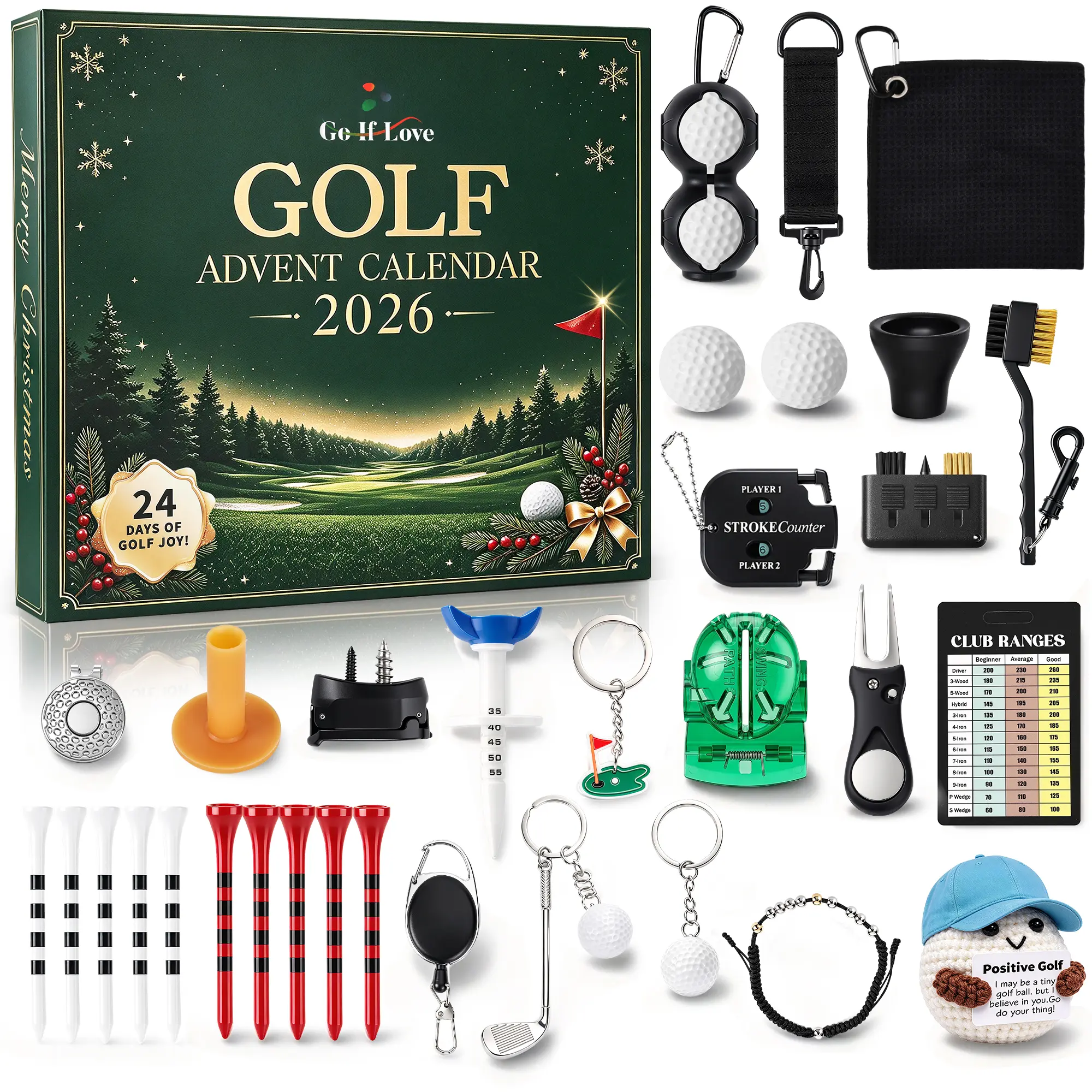 2026 Golf Advent Calendar for Adult Men, 24-Day Christmas Countdown Gift Box with Golf Play & Care Set, Training Aids, and Themed Gift Charms, Advent Calendar 2026