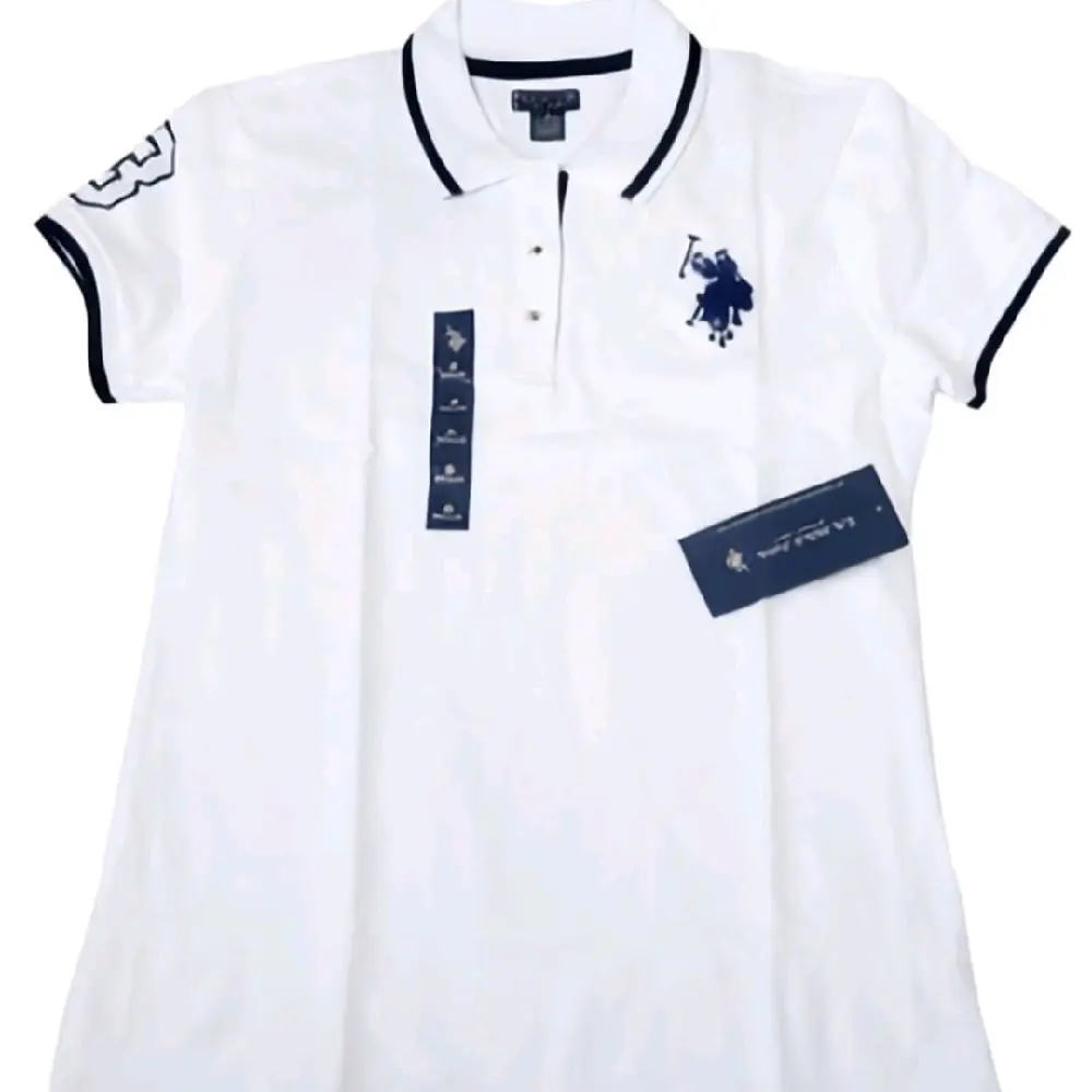 U.S. Polo Assn. Women's White Cotton Pique Polo Shirt Medium Short Sleeve Embroidered