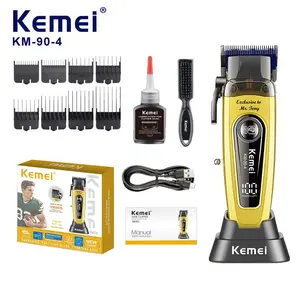 Professional Kemei Km-90-4 Hair Clipper,Low Noise ，Wireless Razor with LED Display, DLC Blade, Self-Sharpening Blades ，Charging Base, 2000mah, Ideal for Barbers，Skin-Safe，Close Gapping