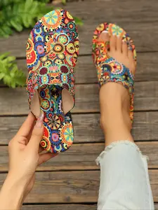 Ladies' summer wide last flat sandals, casual herringbone drag strap, comfortable beach shoes for women, Beach Slides Sandals