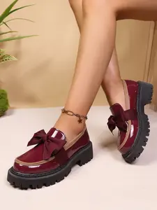 4-color women's fashionable loafers, elegant bow decoration, PU thick sole single shoes, suitable for commuting and daily wear, women's holiday gifts