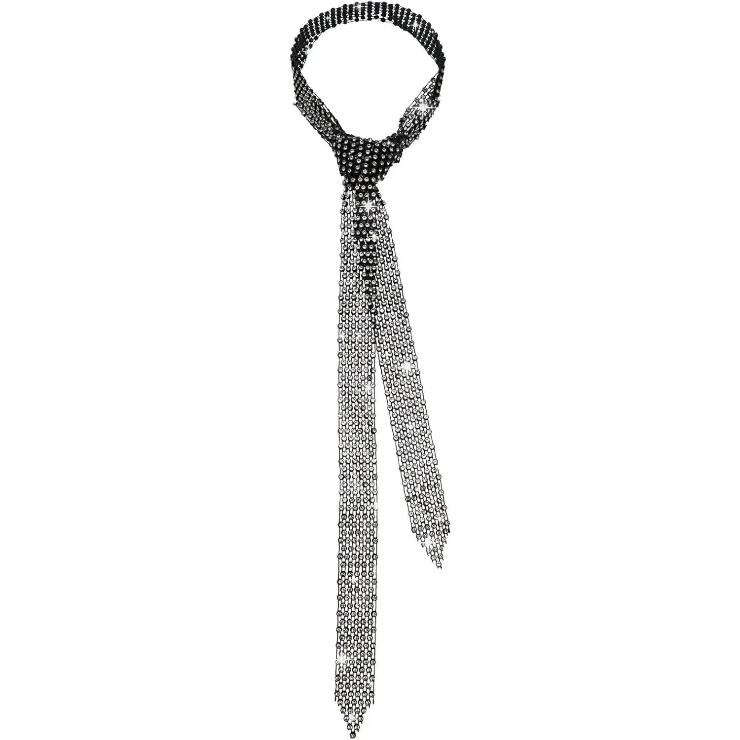 Z-HDW38   Rhinestone Ties for Women Glitter Sparkle Long Women Neck Tie Thin Skinny Womens Crystal Tie for Prom Daily Party