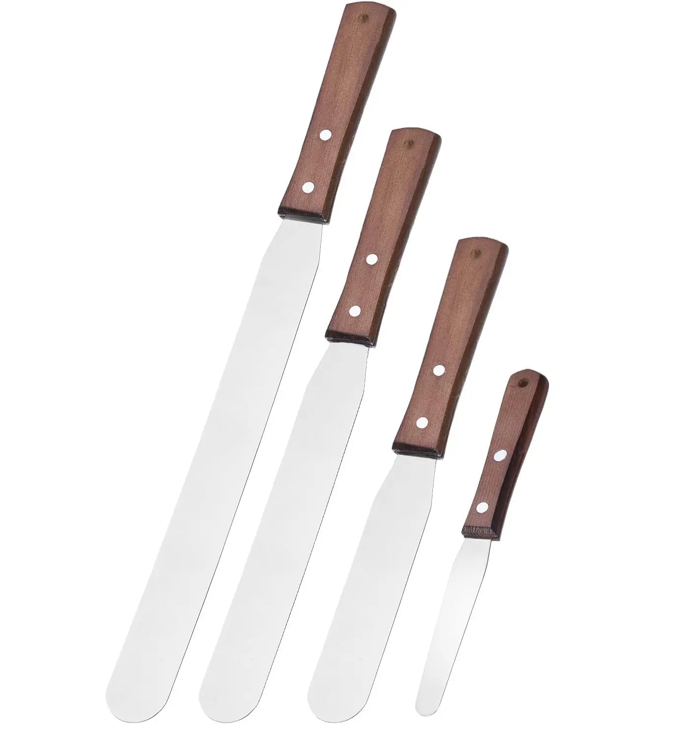 4PCS Straight Cake Icing Spatula Set 4” 6” 8” 10” Professional Stainless Steel Cake Decorating Frosting Spatulas with Wooden Handle