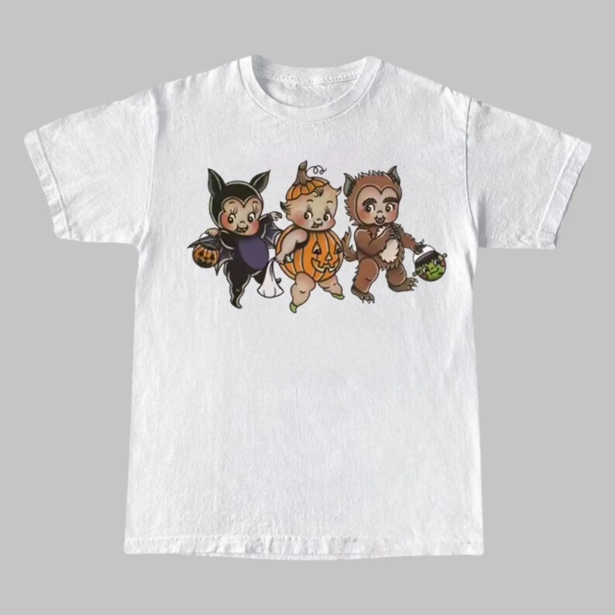 Kewpie Halloween Trick Or Treating T-Shirts, Retro Pumpkin Bat T Shirt, Kewpie Tshirt, Halloween Tshirt, Love Kewpie,  Meme Cringe Funny Dumb Shirts, Retro Funny Kewpie Tee, Kewpie Lovers Gift, Gift For Men, Gift For Women