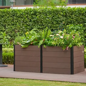 Wood-Look Raised Garden Bed – Large Tall Outdoor Planter Box for Vegetables, Herbs, Flowers – Durable Composite, Deep Root Design for Patio, Balcony, Backyard, No Bottom, Size: 49x49x45cm