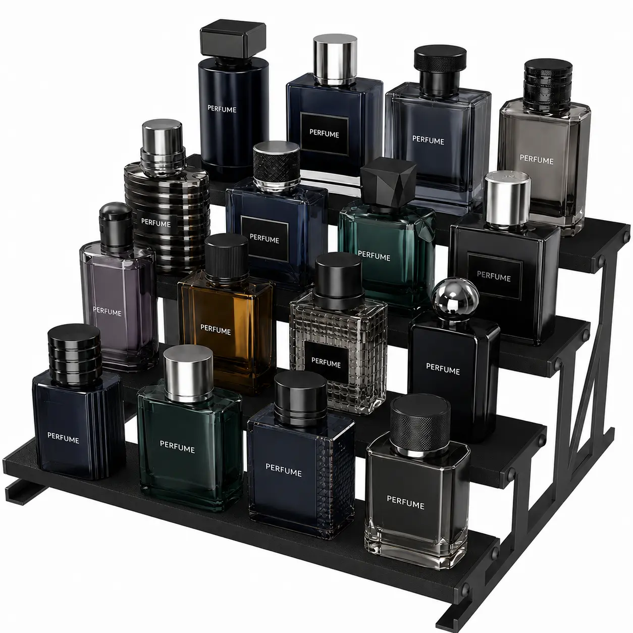 Lifewit Durable 4-Tier Wooden Cologne Organizer Rack - Men's Storage Holders & Racks, Mens Room Decor, Apartment Accessories, Man Cave Gadgets, 9.8in/13.9in Metal Frame, Easy Installation for Vanity/Bedroom Countertop, Cupcake Stand Use (1 or 2 Pieces)