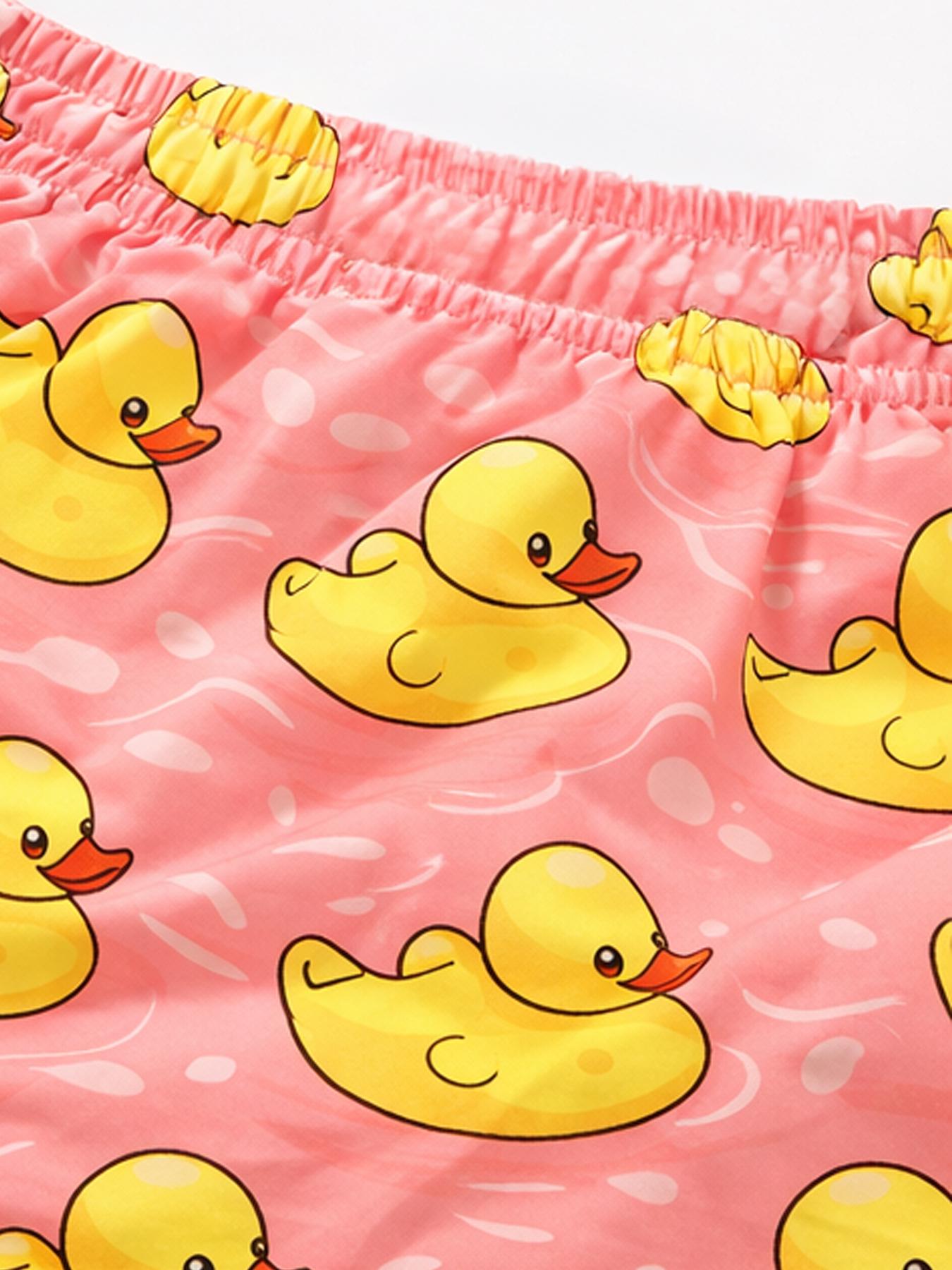 Swim Shorts for Men Funny Duck Print Drawstring Beach Trunks Cartoon Bathing Suit Novelty Board Shorts Mid Length Pool Party Vacation Beachwear Playful Resort Swimwear Casual Holiday Outfit