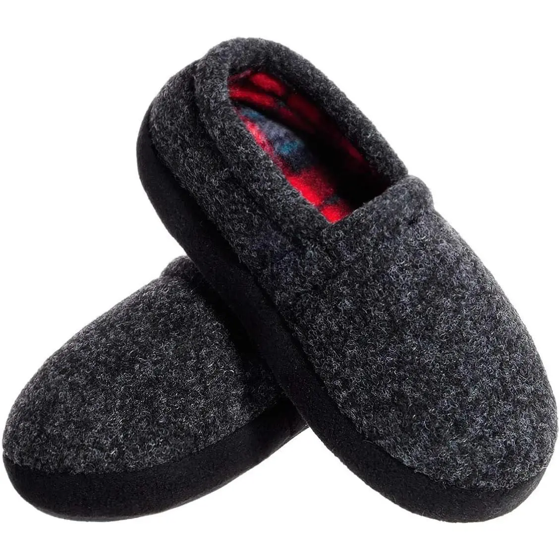 Boys' Fleece Slip On Slippers with Memory Foam, Warm Indoor Outdoor House Shoes with Anti-Slip Rubber Sole for Halloween, Casual Wear