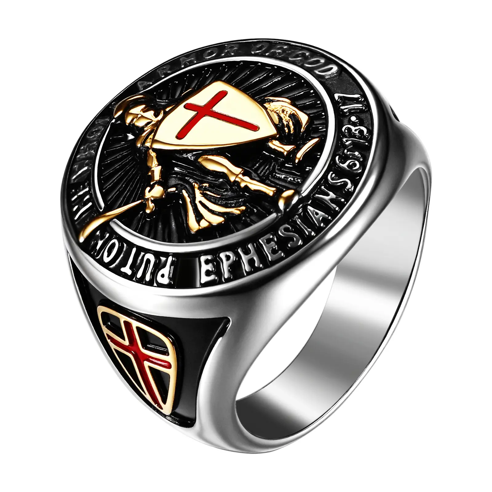 St. Michael Archangel Ring - Men's Rust-Resistant Stainless Steel Guardian Ring with Shield Motif, Religious Symbolism, Multi-Size Catholic Amulet Medal, Christian Fashion Costume Jewelry Gift, Christian Protective Ring, Church And Prayer Rings summ