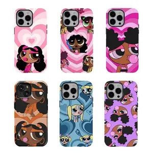 Y2K Black P0werpuff Girls Case Phone Case Heart Graffiti Cartoon Style Phone Case Compatible for  iPhone 17 16 15 14 13 12 and for Samsung S23-S25 Perfect Gift For Cute Girl