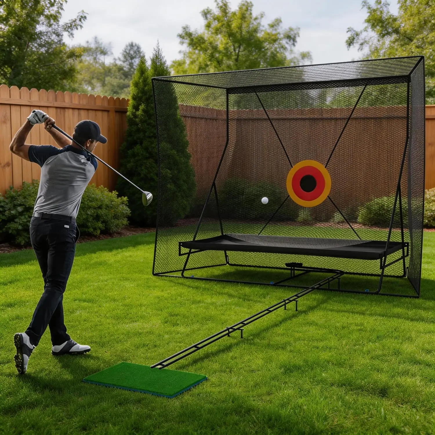 Golf Net 10x8FT Golf Net for Hitting Practice Indoor Outdoor Training Net with Impact Targets Ball Return System Ball Blanket Ideal for Driving Chipping and Swing Practice with Real Balls