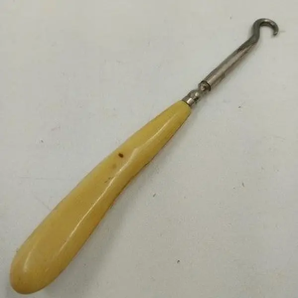 Shoe Button Corset Hook Bone Bakelite Metal Celluloid Handle Antique Tool 1900s