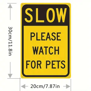 Vintage-Inspired 'Slow Please Watch For Pets' Metal Tin Sign, 8"X12", Uv Printed Wall Art For Home, Bar, Cafe & Garage Decor