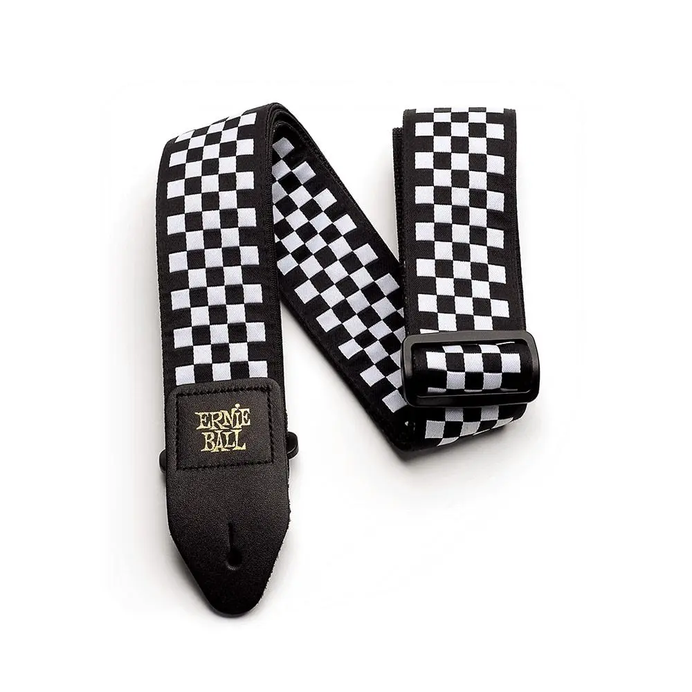 Classic Jacquard Guitar Strap/Bass Strap - Black and White Checkers