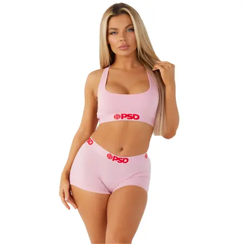 PSD Womens Light Pink Solid Sports Bra and Boy Short Matching Set - Soft, Comfortable & Breathable Premium Modal Fabric